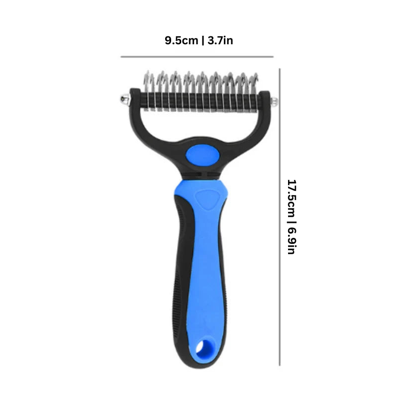 Pet Grooming Brush 2-in-1 Detangler & Massager Non-Slip Handle