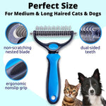 Pet Grooming Rake Two-Sided Detangling & Deshedding Gentle Rounded Teeth