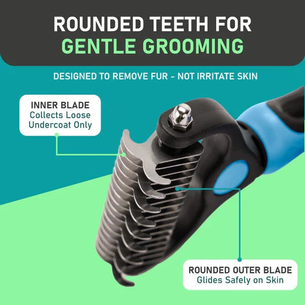 Pet Grooming Rake Two-Sided Detangling & Deshedding Gentle Rounded Teeth