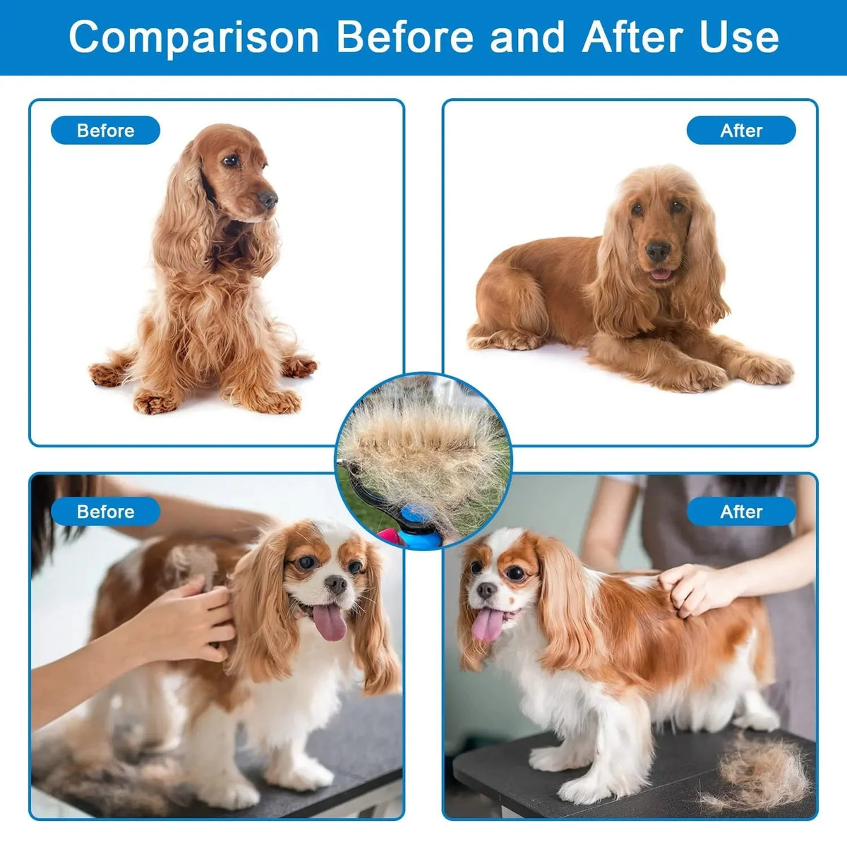 Pet Grooming Rake Two-Sided Detangling & Deshedding Gentle Rounded Teeth