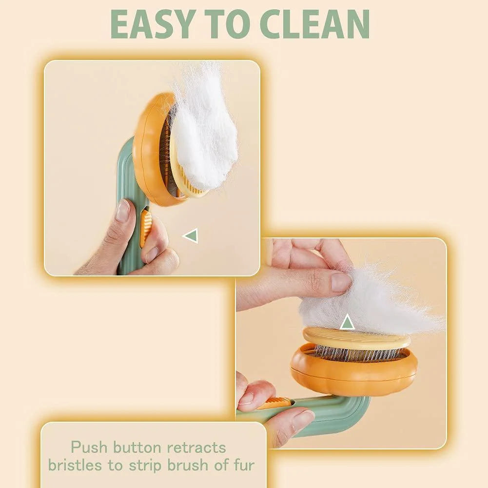 Pet Hair Brush Self-Cleaning Retractable Bristles Anti-Slip Handle