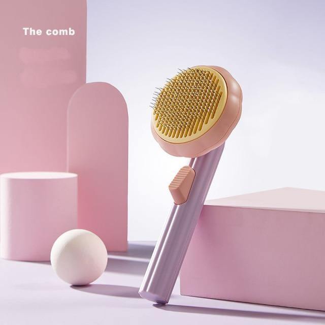 Pet Hair Brush Self-Cleaning Retractable Bristles Anti-Slip Handle