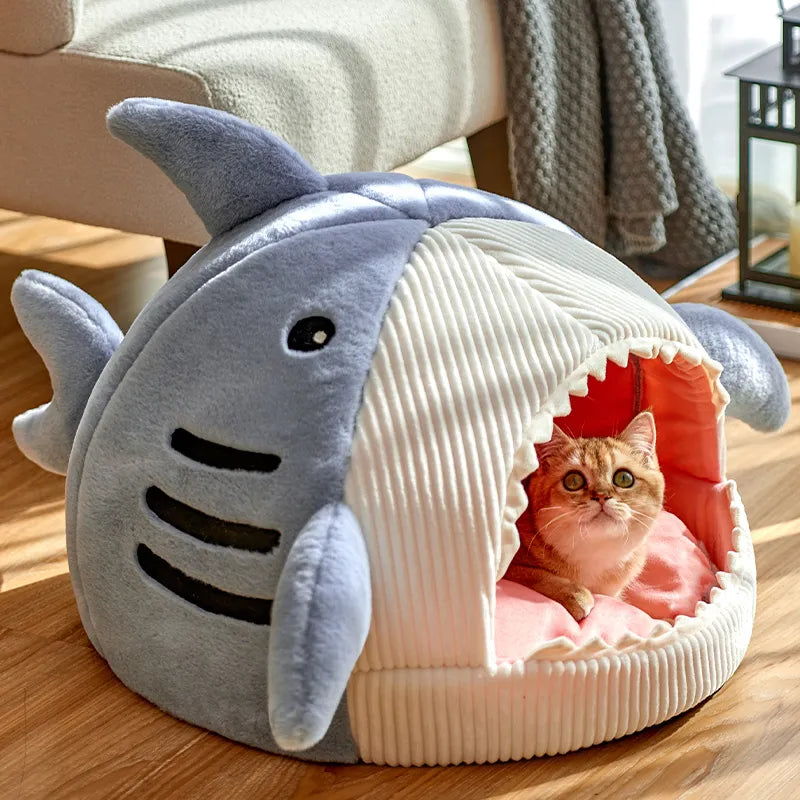 Pet House Heated Cotton Shark Design Portable for Cats and Small Dogs