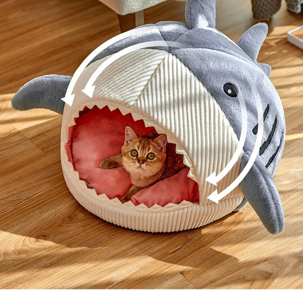 Pet House Heated Cotton Shark Design Portable for Cats and Small Dogs