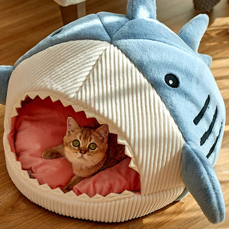 Pet House Heated Cotton Shark Design Portable for Cats and Small Dogs