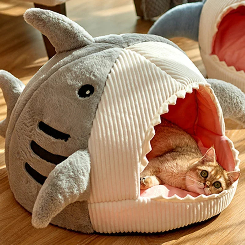 Pet House Heated Cotton Shark Design Portable for Cats and Small Dogs
