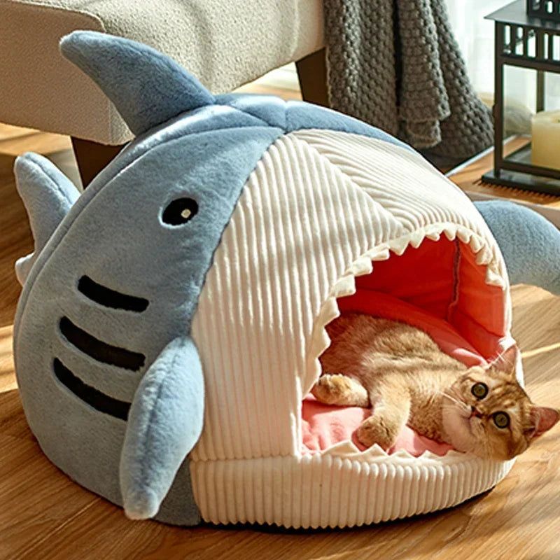 Pet House Heated Cotton Shark Design Portable for Cats and Small Dogs