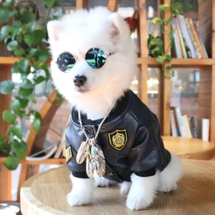Pet Jacket Leather Black Multiple Sizes