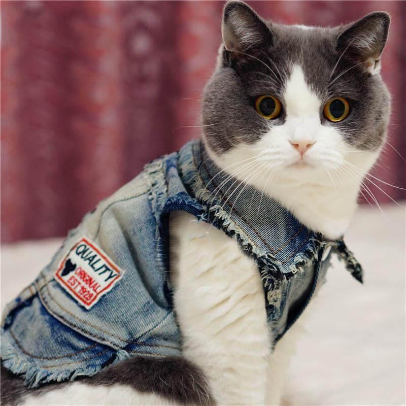 Pet Jacket Washed Denim Machine-Washable & Durable