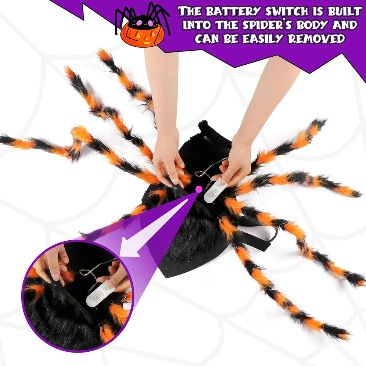 Pet Spider Costume Eight Plush Legs Adjustable Velcro Fit