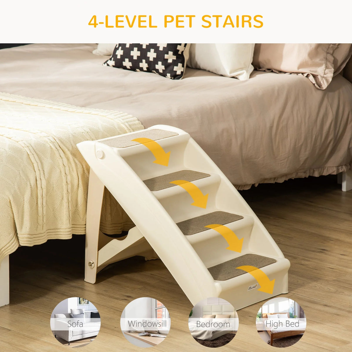 Pet Stairs 4-Step Foldable Carpeted Treads & Non-Slip Feet