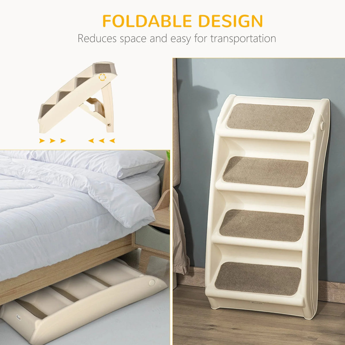Pet Stairs Foldable 4-Step Carpeted Side Rails