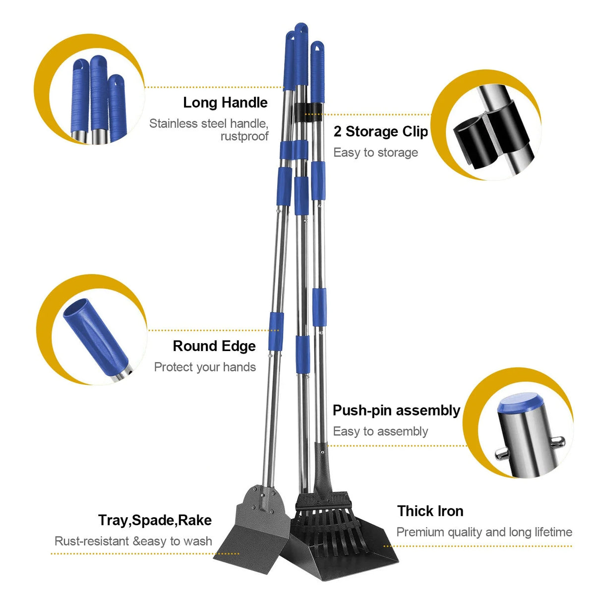 Pet Waste Scooper Set Long Handle Detachable Tools