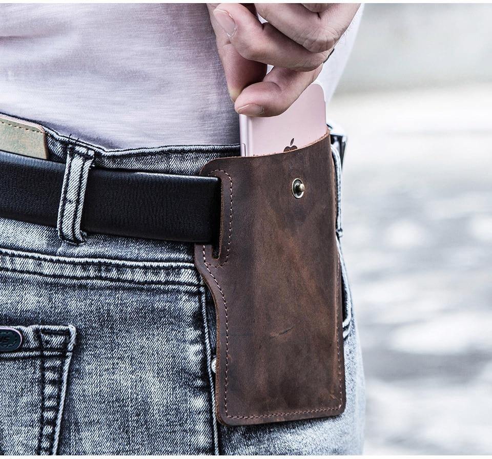 Phone Belt Case Genuine Leather Waist Carry