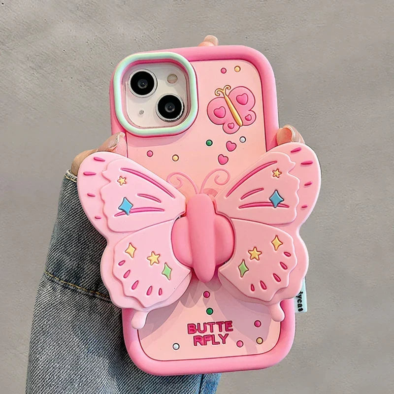 Phone Case 3D Butterfly Shockproof Built-In Kickstand