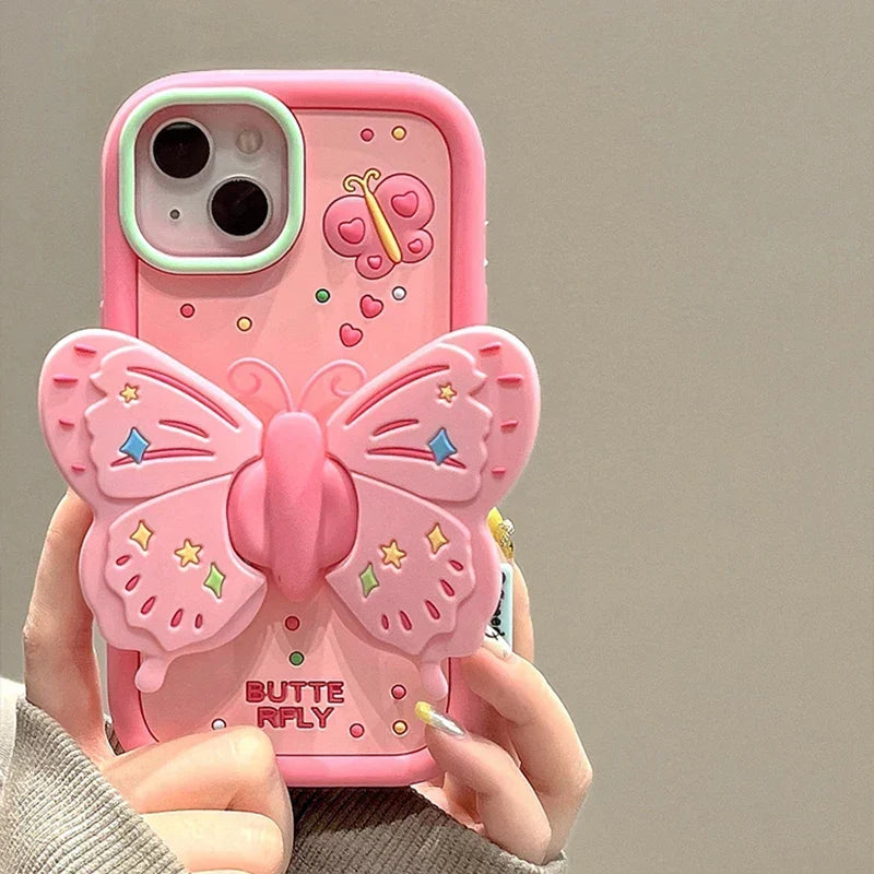 Phone Case 3D Butterfly Shockproof Built-In Kickstand