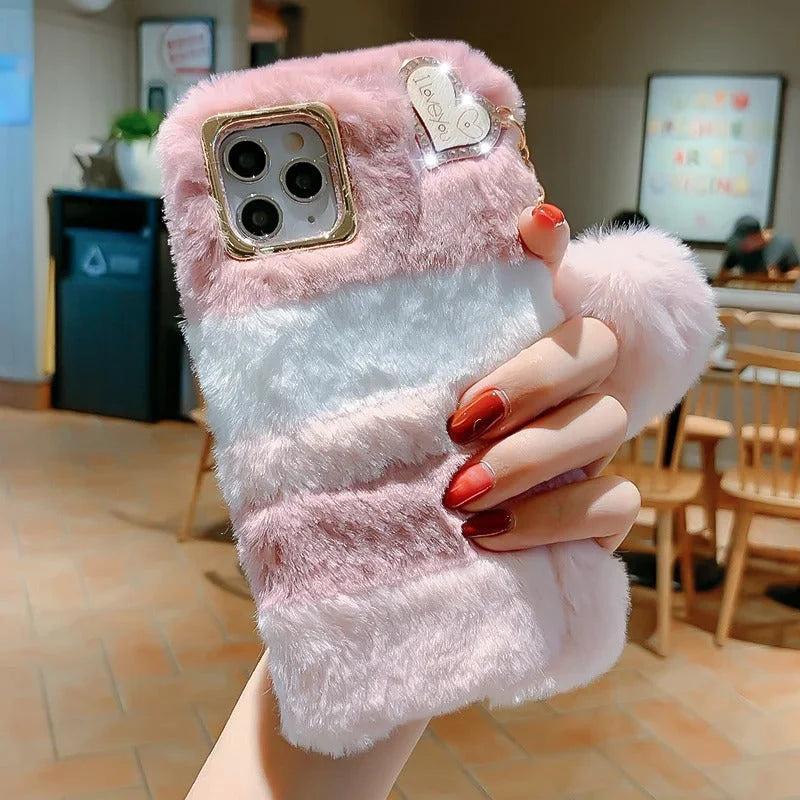 Phone Case 3D Rabbit Fur Cozy Grip Scratch-Resistant Protection