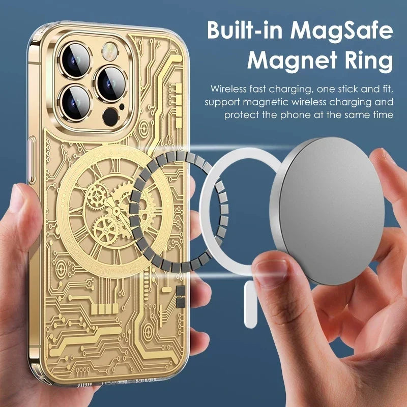 Phone Case Clear Geometric Magnetic Wireless Charging Compatible