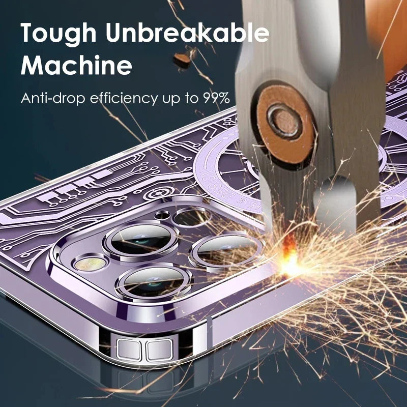 Phone Case Clear Geometric Magnetic Wireless Charging Compatible