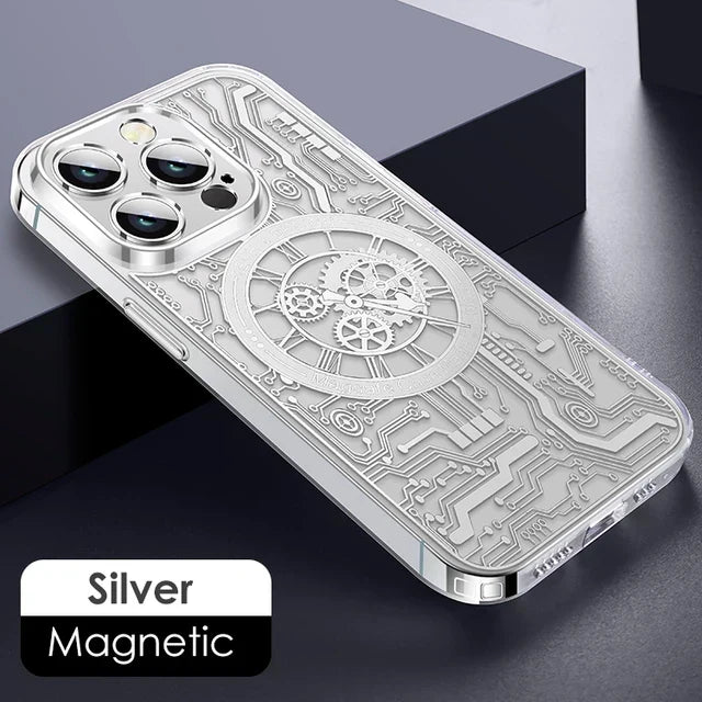 Phone Case Clear Geometric Magnetic Wireless Charging Compatible