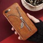 Phone Case Crocodile Grain Card Slot Zipper Closure