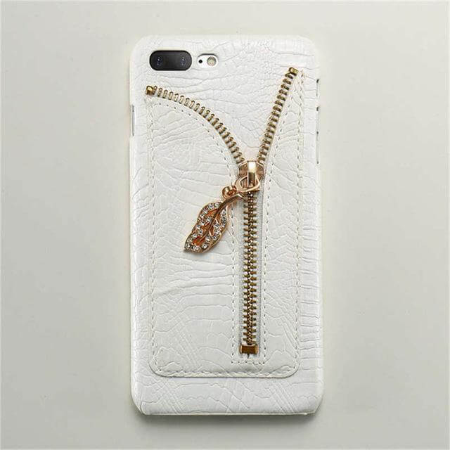Phone Case Crocodile Grain Card Slot Zipper Closure