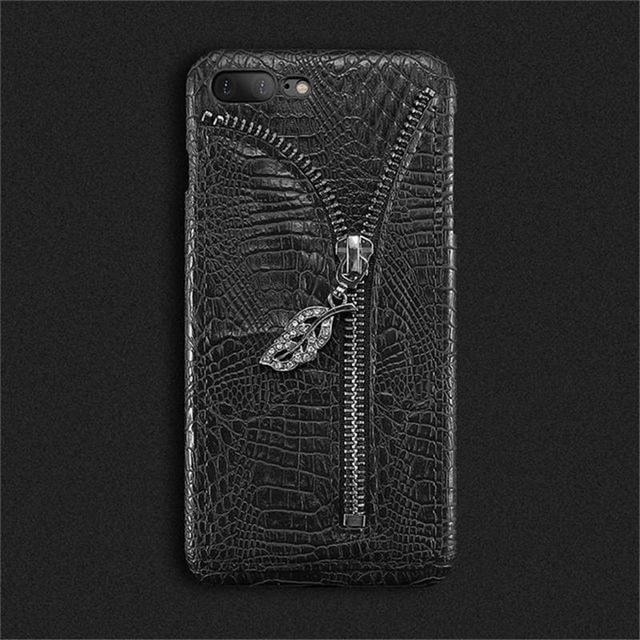 Phone Case Crocodile Grain Card Slot Zipper Closure