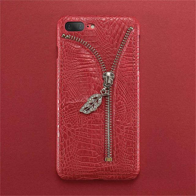 Phone Case Crocodile Grain Card Slot Zipper Closure