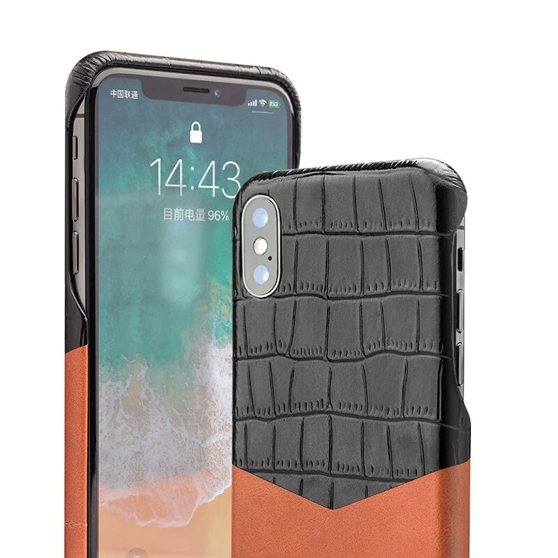 Phone Case Full-Grain Leather Crocodile Pattern Scratch & Drop Protection