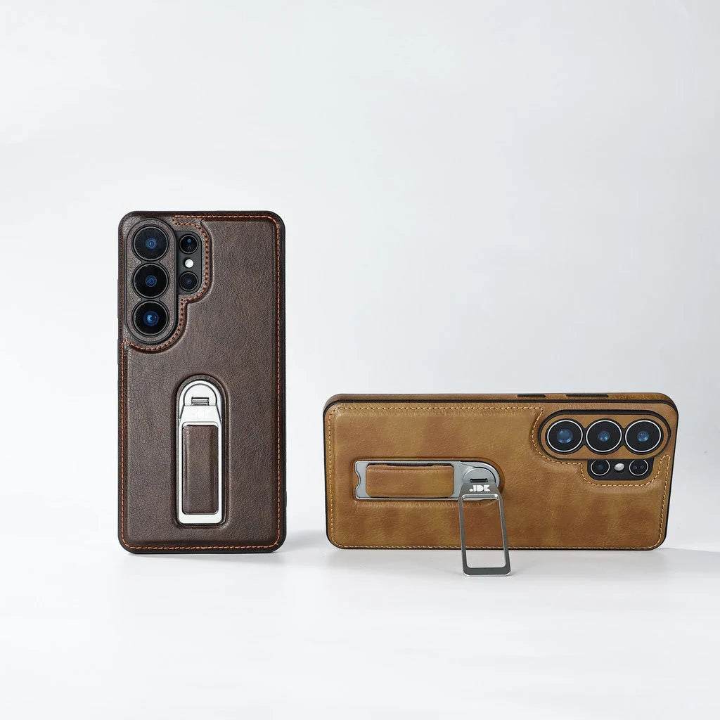 Phone Case Genuine Leather Adjustable Stand Magnetic Wireless Charging