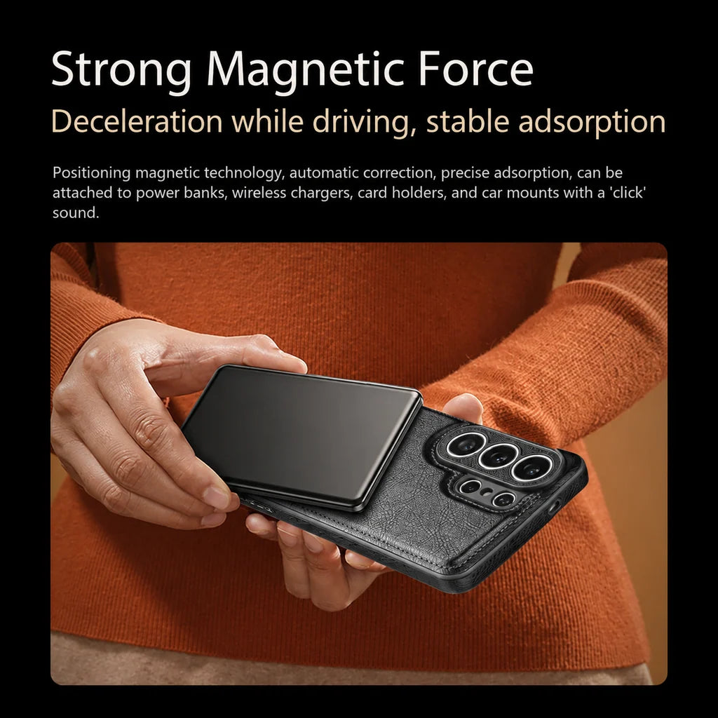 Phone Case Genuine Leather Adjustable Stand Magnetic Wireless Charging