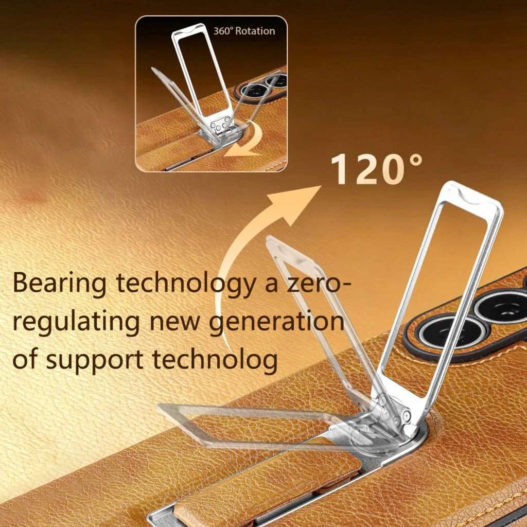 Phone Case Genuine Leather Adjustable Stand Magnetic Wireless Charging