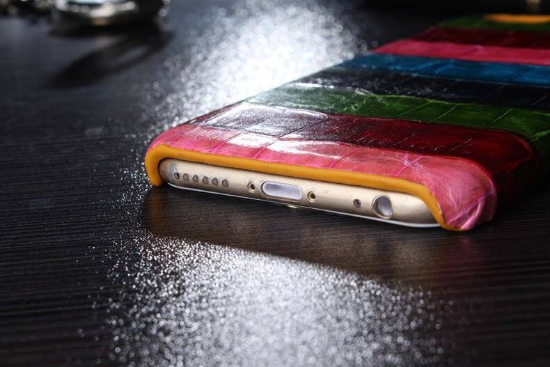 Phone Case Genuine Leather Crocodile Pattern Slim Hard Shell