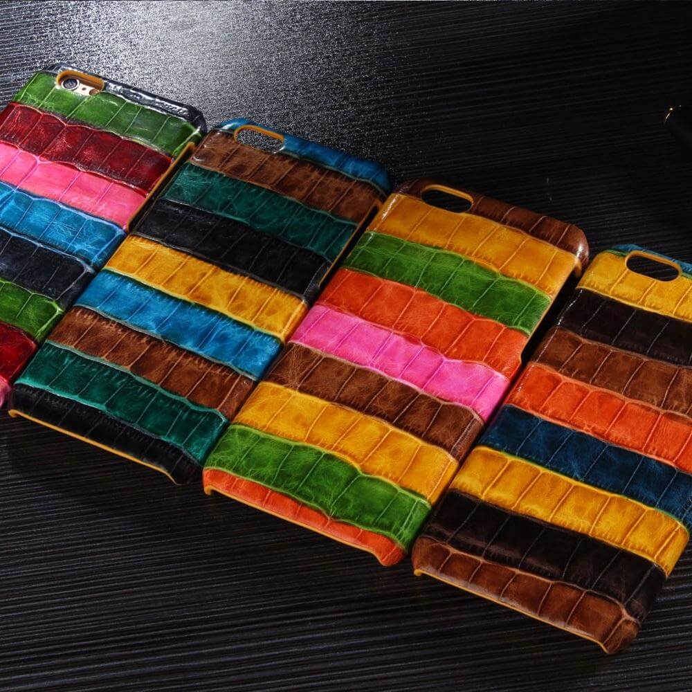 Phone Case Genuine Leather Crocodile Pattern Slim Hard Shell