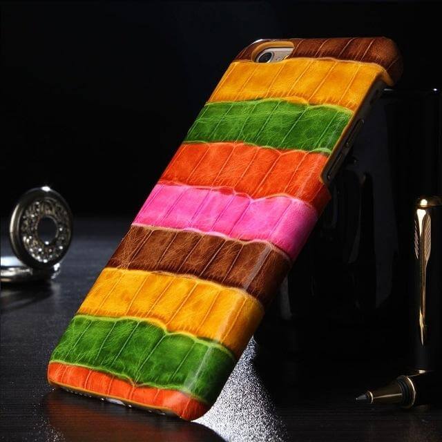 Phone Case Genuine Leather Crocodile Pattern Slim Hard Shell