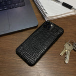 Phone Case Genuine Leather Reptile Texture Black