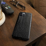 Phone Case Genuine Leather Reptile Texture Black