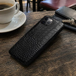 Phone Case Genuine Leather Reptile Texture Black