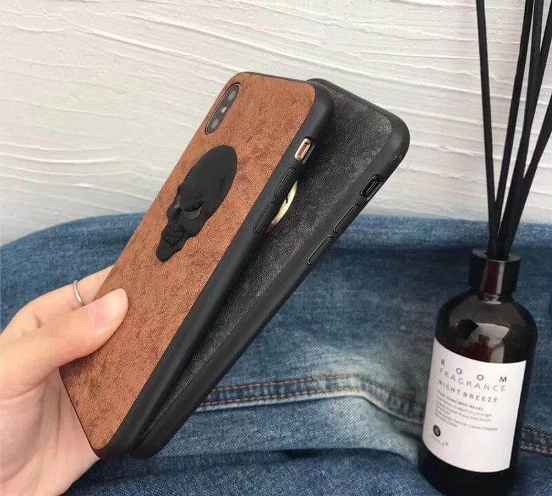 Phone Case Genuine Leather Skull Design Impact-Resistant