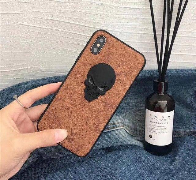 Phone Case Genuine Leather Skull Design Impact-Resistant