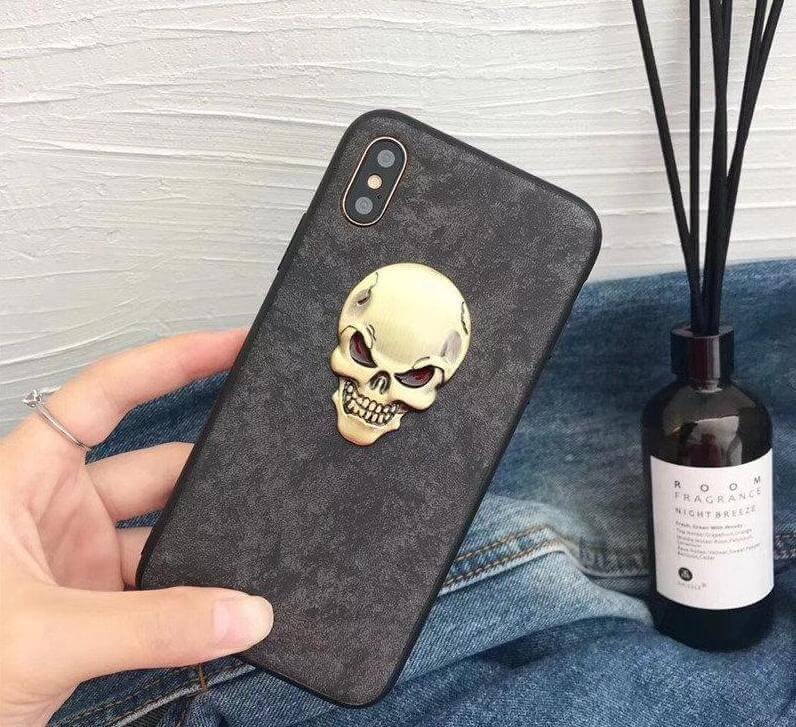 Phone Case Genuine Leather Skull Design Impact-Resistant