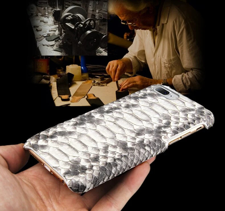 Phone Case Genuine Python Leather Textured Back Cover