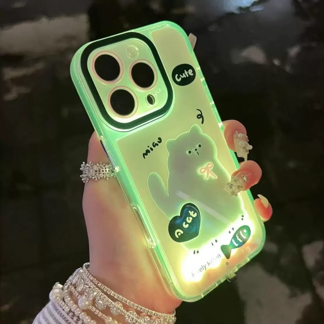Phone Case Glow-in-the-Dark Shock-Absorbing Cat Design