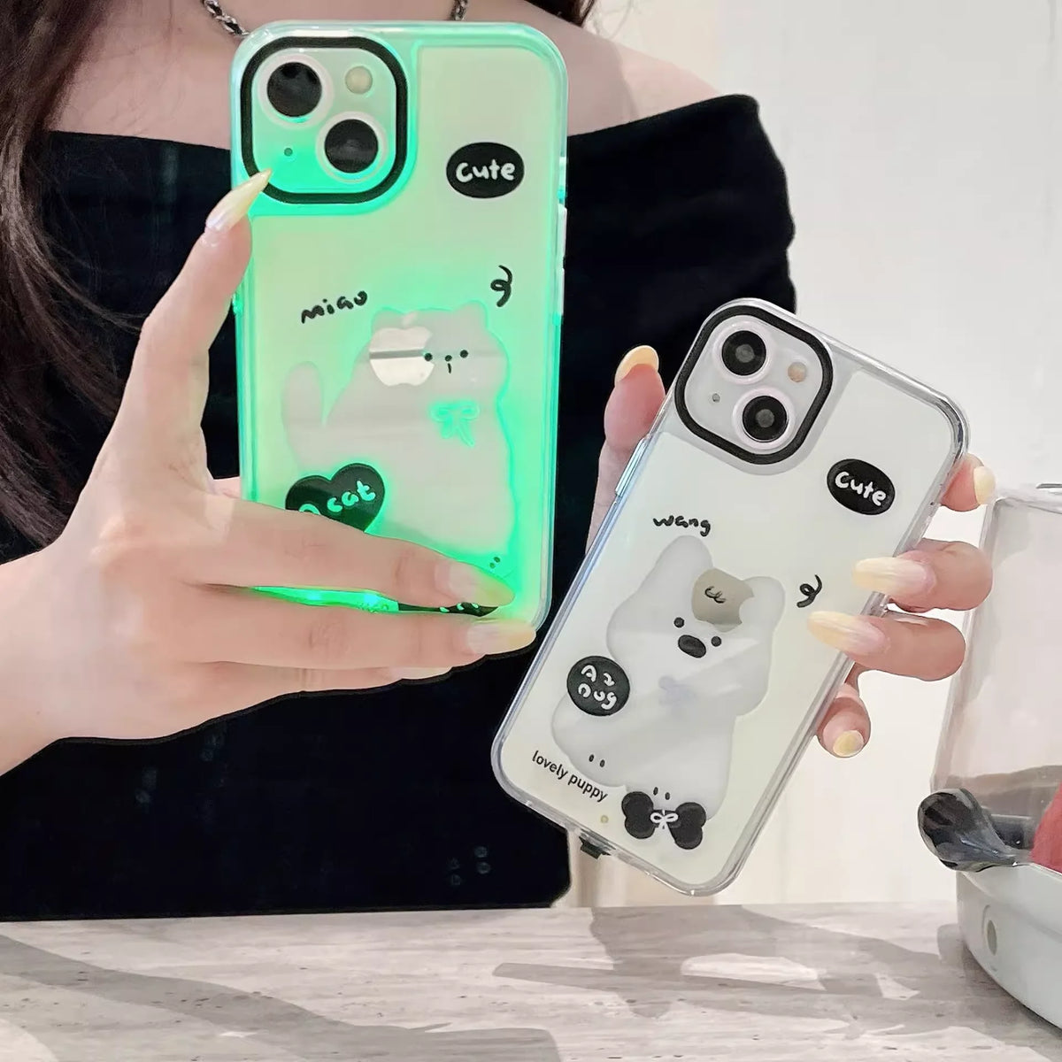 Phone Case Glow-in-the-Dark Shock-Absorbing Cat Design