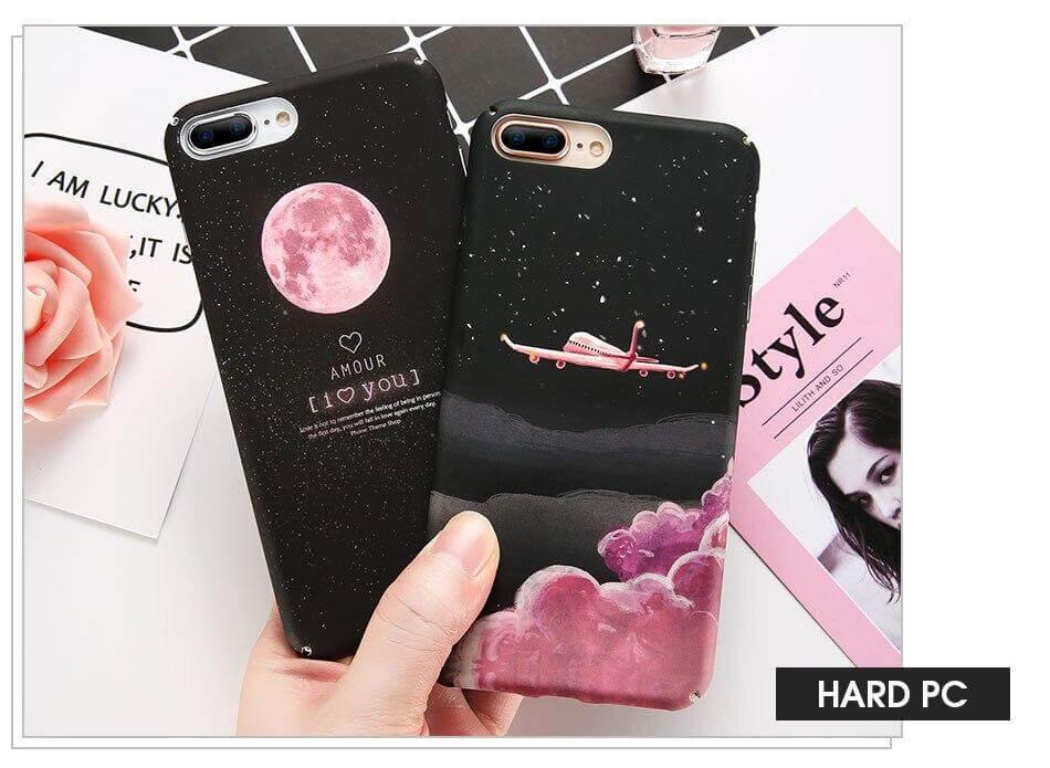 Phone Case Hard Shell Plane & Moon Designs Model-Specific Fit