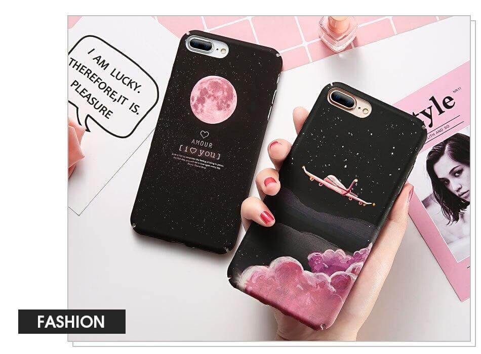 Phone Case Hard Shell Plane & Moon Designs Model-Specific Fit