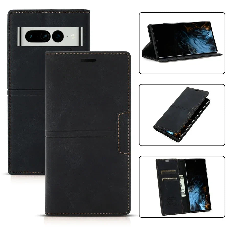 Phone Case Leather Magnetic Card Slots Foldable Stand