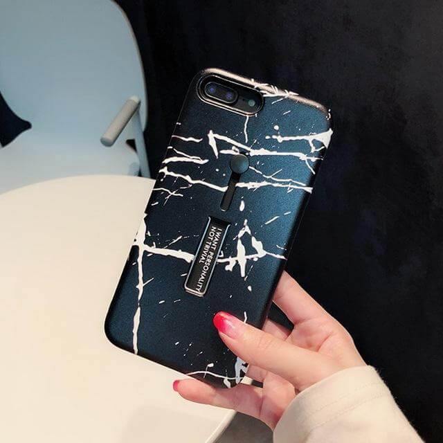 Phone Case Marble Pattern Ring Holder & Kickstand Shockproof Protection