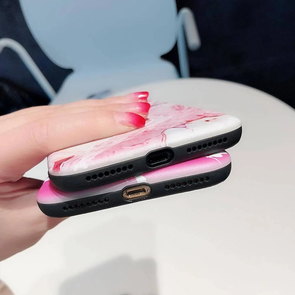 Phone Case Marble Pattern Ring Holder & Kickstand Shockproof Protection