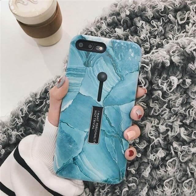 Phone Case Marble Pattern Ring Holder & Kickstand Shockproof Protection